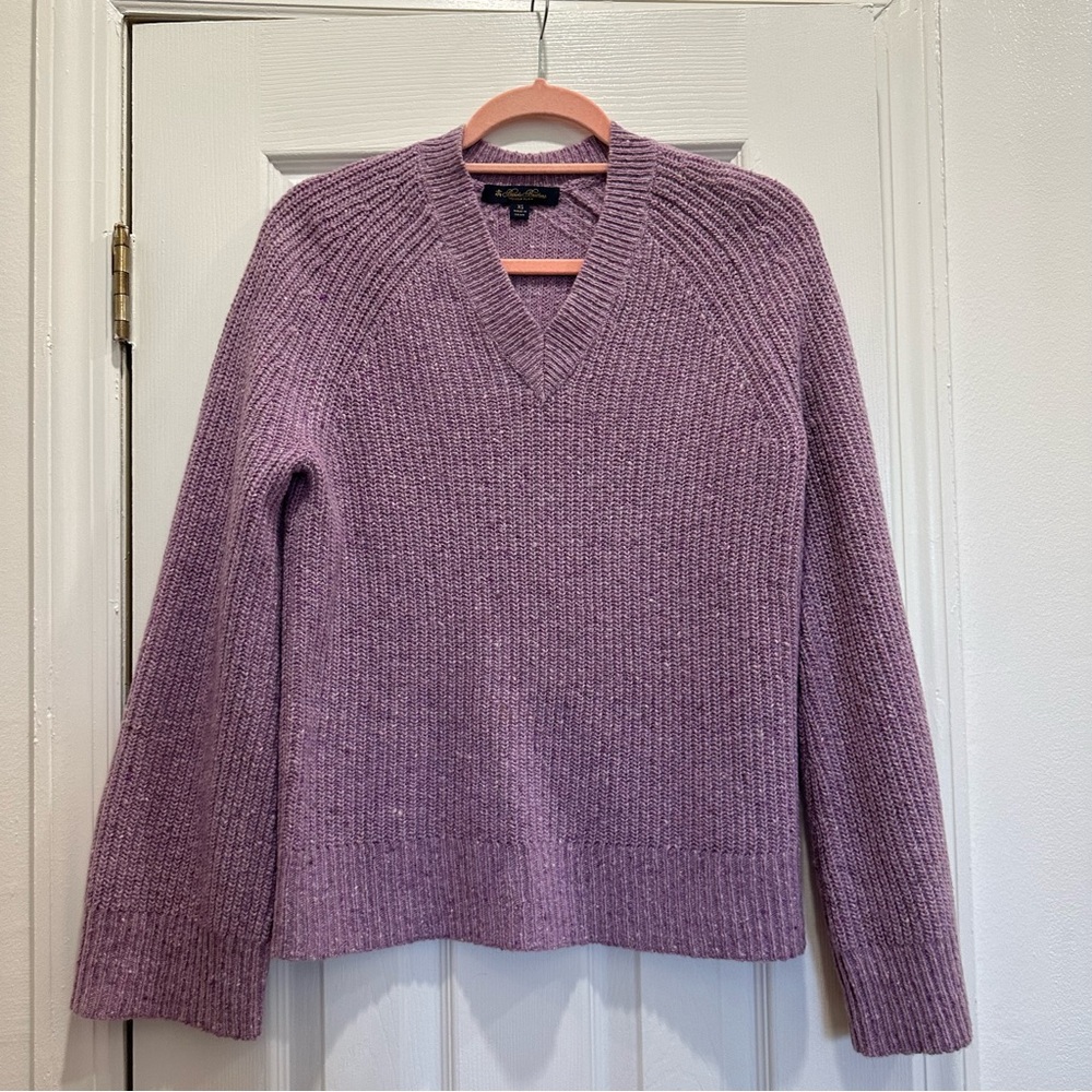 Brooks Brothers Pullover Sweater Womens Small Purple Ribbed V-Neck Italian Yarn